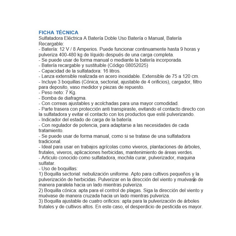 Recambio de ferreteria para universal acc. tienda sulfatadora electrica a bateria doble uso bateria o manual, bate referencia OE