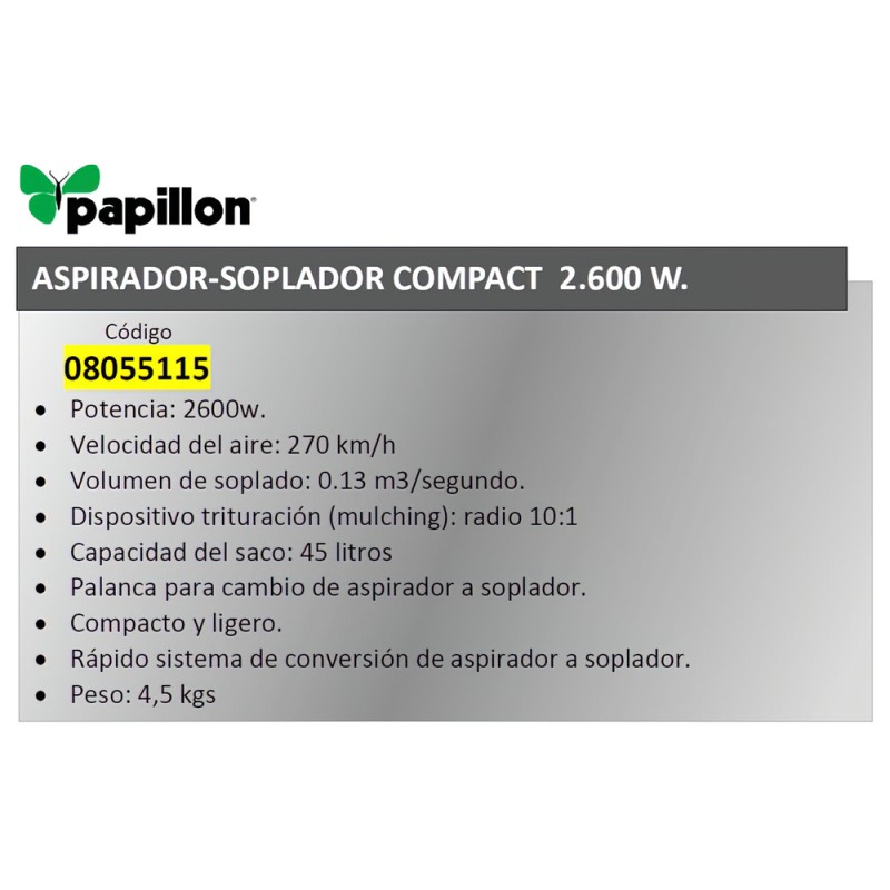 Recambio de ferreteria para universal acc.electricos aspirador soplador papillon compact 2600 w. referencia OEM IAM 08055115 NUE