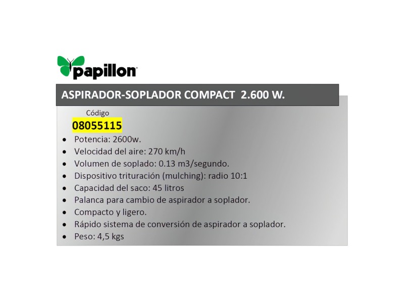 Recambio de ferreteria para universal acc.electricos aspirador soplador papillon compact 2600 w. referencia OEM IAM 08055115 NUE