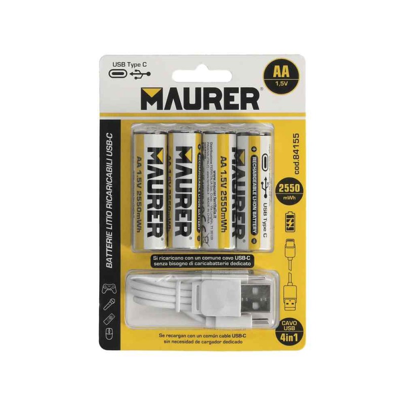 Recambio de ferreteria para universal pilas pila aa 1,5v recargable por usb-c (4 unidades) referencia OEM IAM 19040210 800007184
