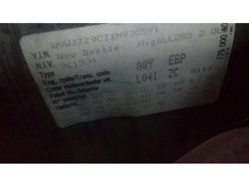 volkswagen new beetle cabriolet (1y7) del año 1999