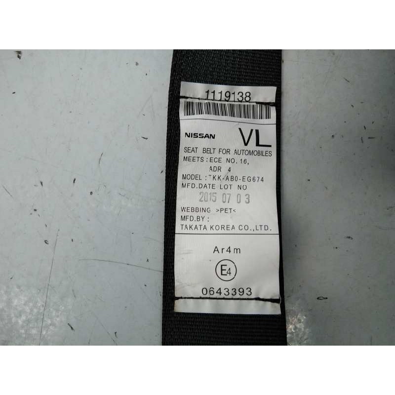 Recambio de cinturon seguridad trasero izquierdo para nissan x-trail (t32) tekna referencia OEM IAM   E2-A4-34-1