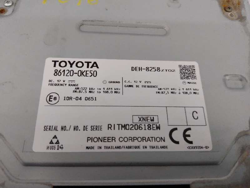 Recambio de sistema audio / radio cd para toyota hilux (kun) referencia OEM IAM DEH8258ZT02 861200KE50 E3-B2-10-2