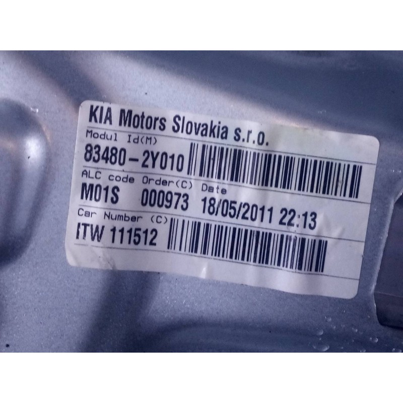Recambio de elevalunas trasero derecho para hyundai ix35 style 2wd referencia OEM IAM 834802Y010 402353B P2-B4-8