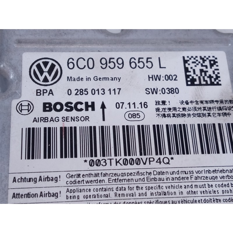 Recambio de centralita airbag para seat toledo (kg3) reference referencia OEM IAM 6C0959655L 0285013117 E2-A1-39-7