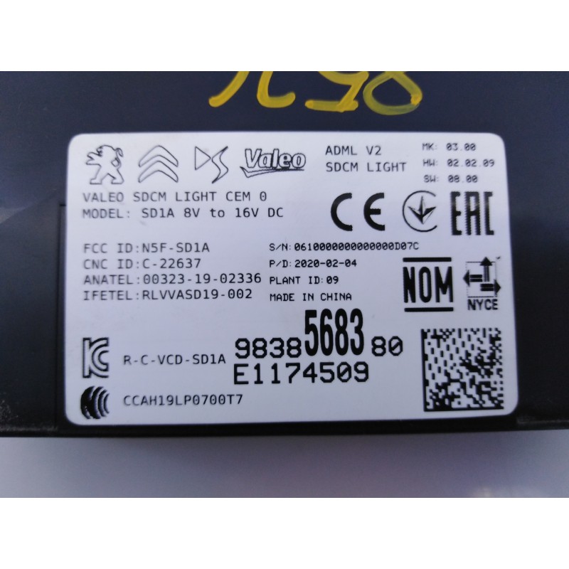 Recambio de modulo electronico para peugeot 208 (p2) allure referencia OEM IAM 9838568380 E1174509 E3-B2-47-4