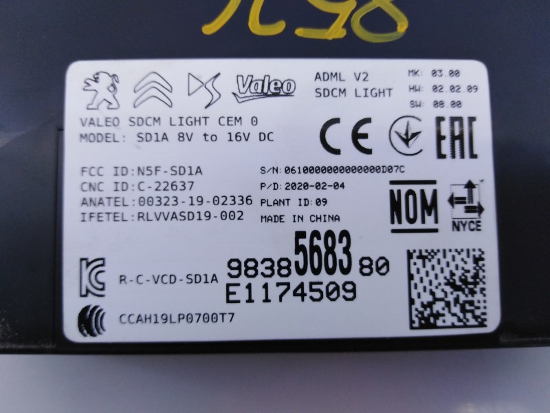 Recambio de modulo electronico para peugeot 208 (p2) allure referencia OEM IAM 9838568380 E1174509 E3-B2-47-4