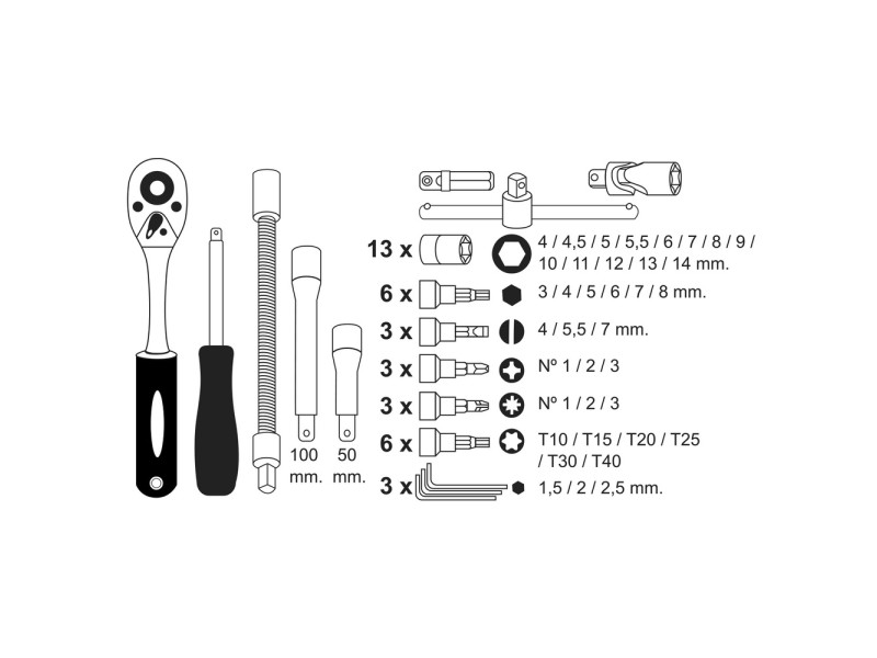Recambio de juego herramientas de carraca para universal tienda / herramientas juego de llaves de vaso y puntas 1/4´´ 46 piezas 