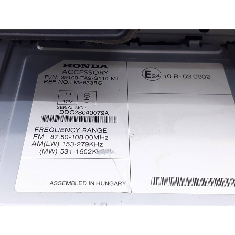 Recambio de sistema audio / radio cd para honda civic (fk) 1.6 i-dtec lifestyle referencia OEM IAM MF633RG 39100TAAG110 E3-B5-9-