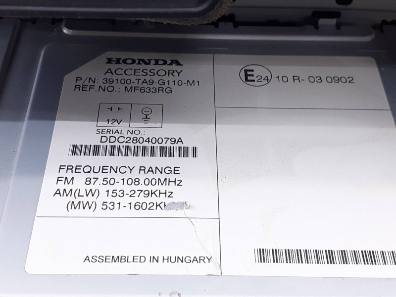 Recambio de sistema audio / radio cd para honda civic (fk) 1.6 i-dtec lifestyle referencia OEM IAM MF633RG 39100TAAG110 E3-B5-9-