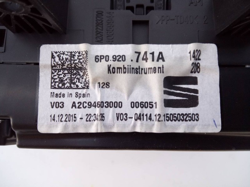 Recambio de cuadro instrumentos para seat ibiza (6p1) style referencia OEM IAM 6P0920741A  E2-A1-19-7