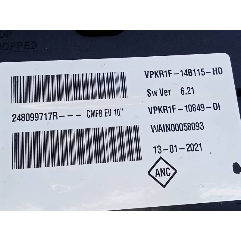 Recambio de cuadro instrumentos para renault zoe bose referencia OEM IAM 248099717R VPKR1F14B115HD E2-A1-42-1