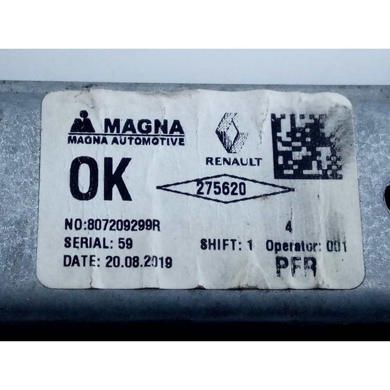 Recambio de elevalunas delantero derecho para dacia sandero stepway referencia OEM IAM 807209299R  E1-A1-48-2