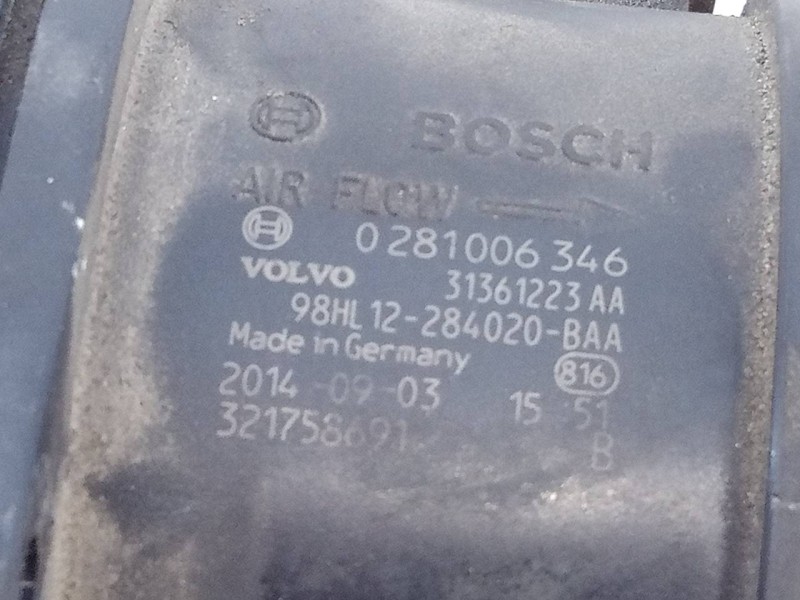 Recambio de caudalimetro para volvo v60 kombi kinetic referencia OEM IAM 31361223AA 0281006346 E3-B5-44-3