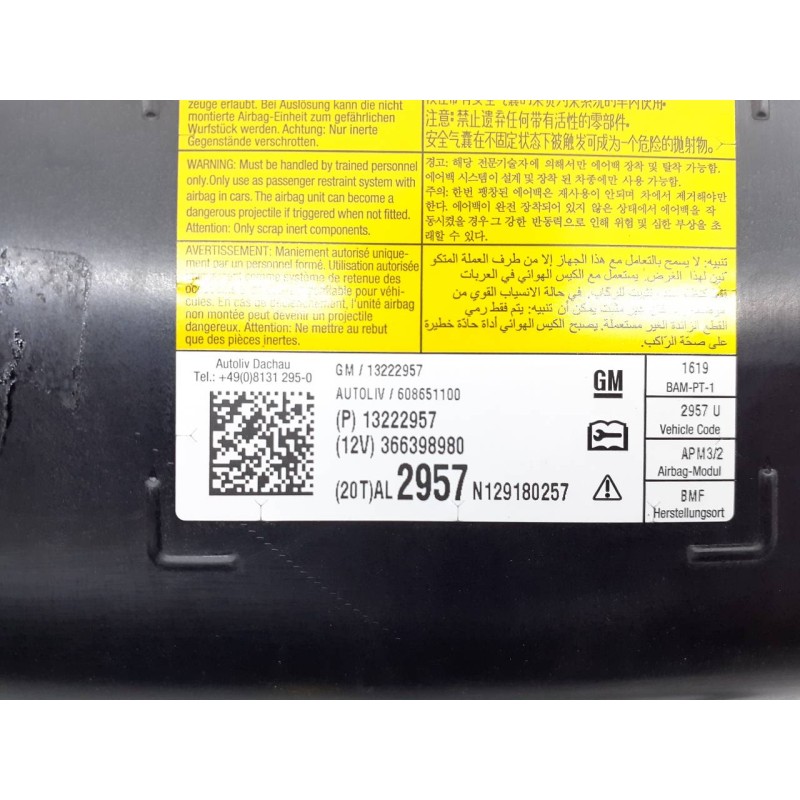 Recambio de airbag delantero derecho para opel insignia berlina cosmo referencia OEM IAM 13222957  E2-B6-14-2