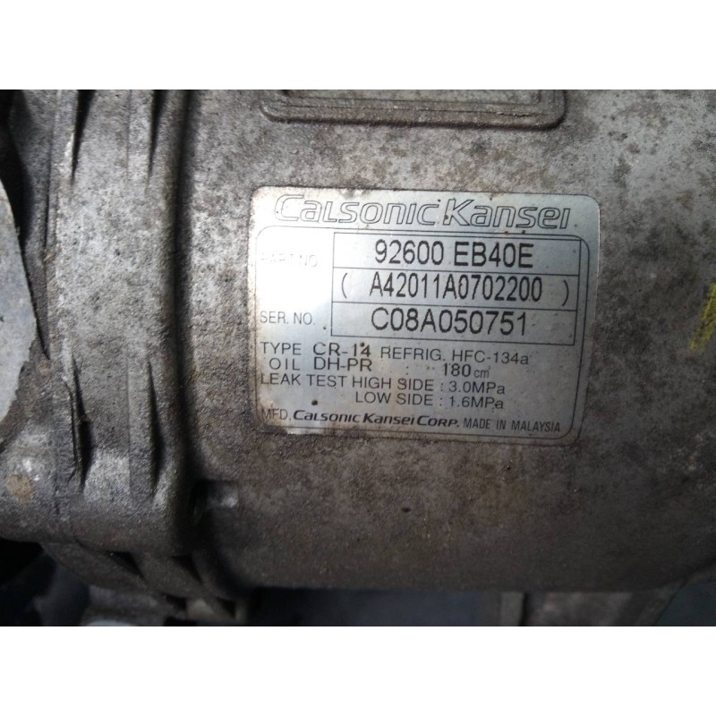 Recambio de compresor aire acondicionado para nissan navara pick-up (d40m) double cab le 4x4 referencia OEM IAM 92600EB40E  P3-A