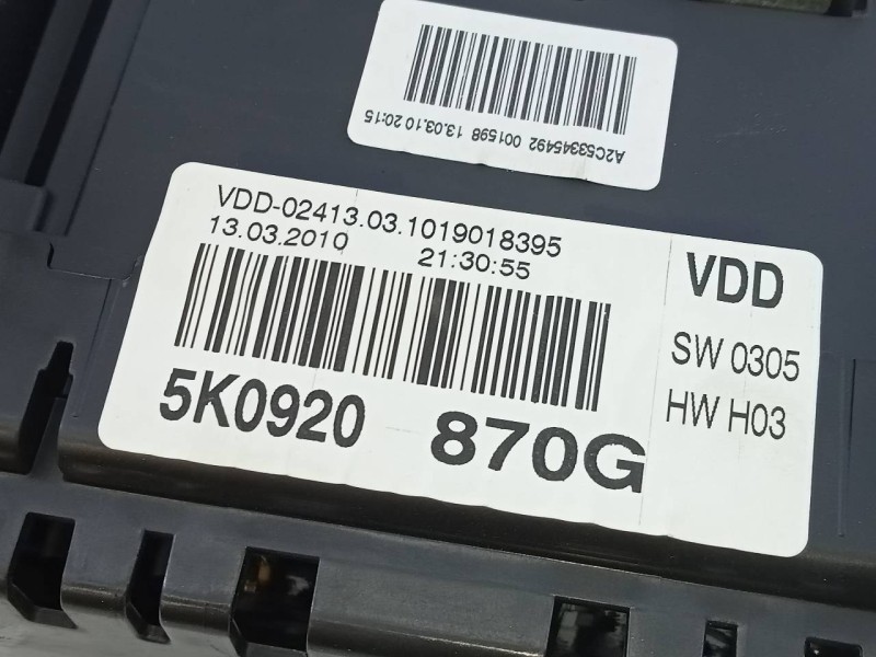 Recambio de cuadro instrumentos para volkswagen golf vi (5k1) rabbit bluemotion referencia OEM IAM 5K0920870G  E2-A1-12-2