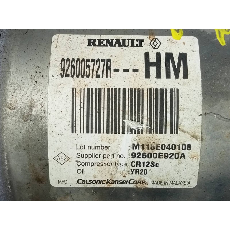 Recambio de compresor aire acondicionado para dacia dokker essential referencia OEM IAM 926005727R  P3-B2-19-4