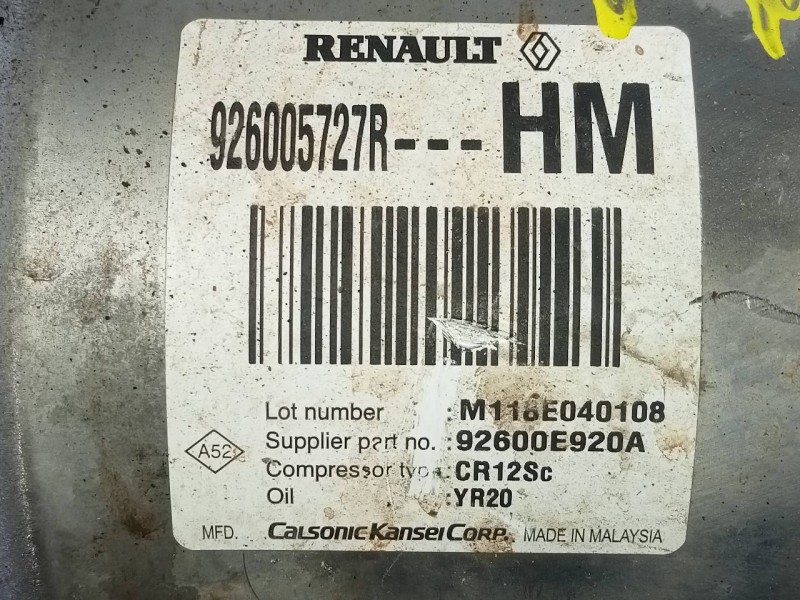 Recambio de compresor aire acondicionado para dacia dokker essential referencia OEM IAM 926005727R  P3-B2-19-4