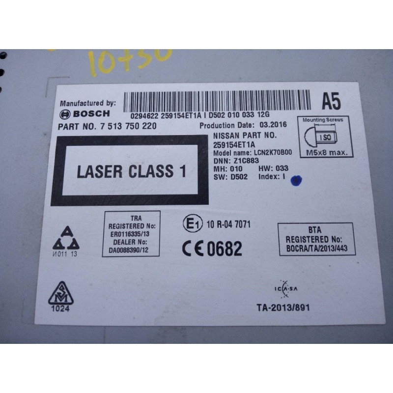 Recambio de sistema navegacion gps para nissan qashqai (j11) acenta referencia OEM IAM 7513750220  E3-B4-36-1