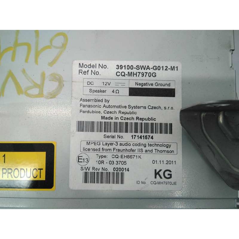 Recambio de sistema audio / radio cd para honda cr-v elegance 4x4 referencia OEM IAM CQMH7970G 17141574 E3-B5-18-2