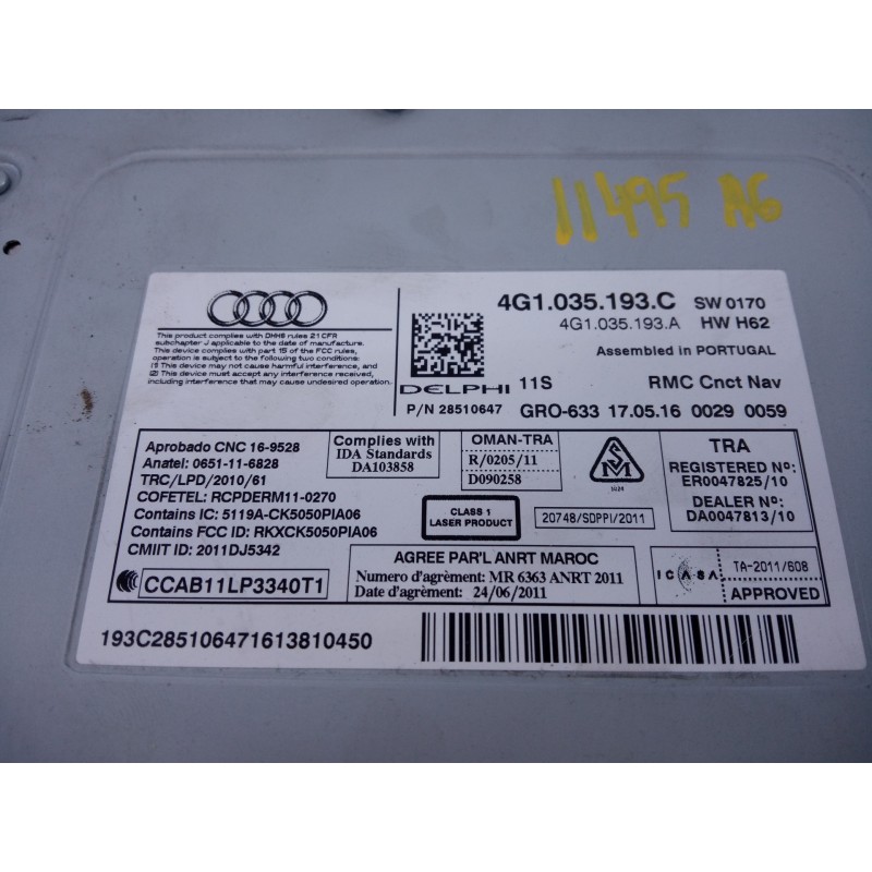 Recambio de sistema navegacion gps para audi a6 berlina (4gc) 2.0 tdi ultra referencia OEM IAM 4G1919610E 4G1919601T E2-A1-19-1
