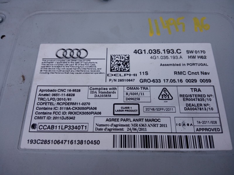 Recambio de sistema navegacion gps para audi a6 berlina (4gc) 2.0 tdi ultra referencia OEM IAM 4G1919610E 4G1919601T E2-A1-19-1