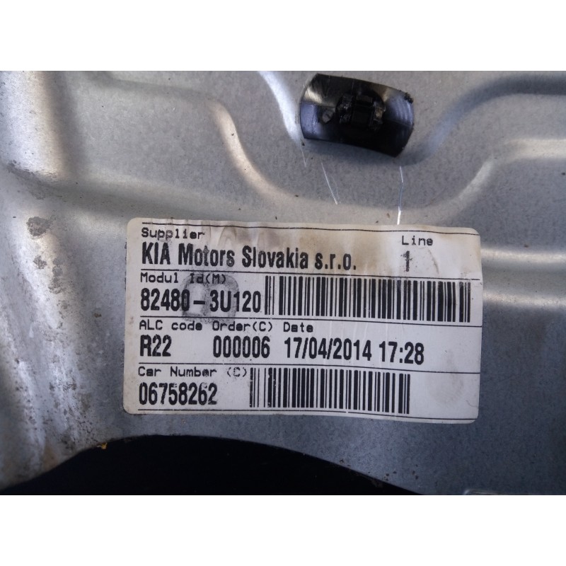 Recambio de elevalunas delantero derecho para kia sportage drive 4x2 referencia OEM IAM 824803U120 06758262 P2-B4-19