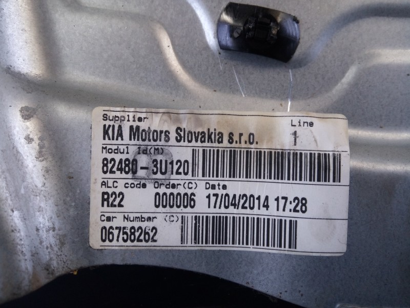 Recambio de elevalunas delantero derecho para kia sportage drive 4x2 referencia OEM IAM 824803U120 06758262 P2-B4-19