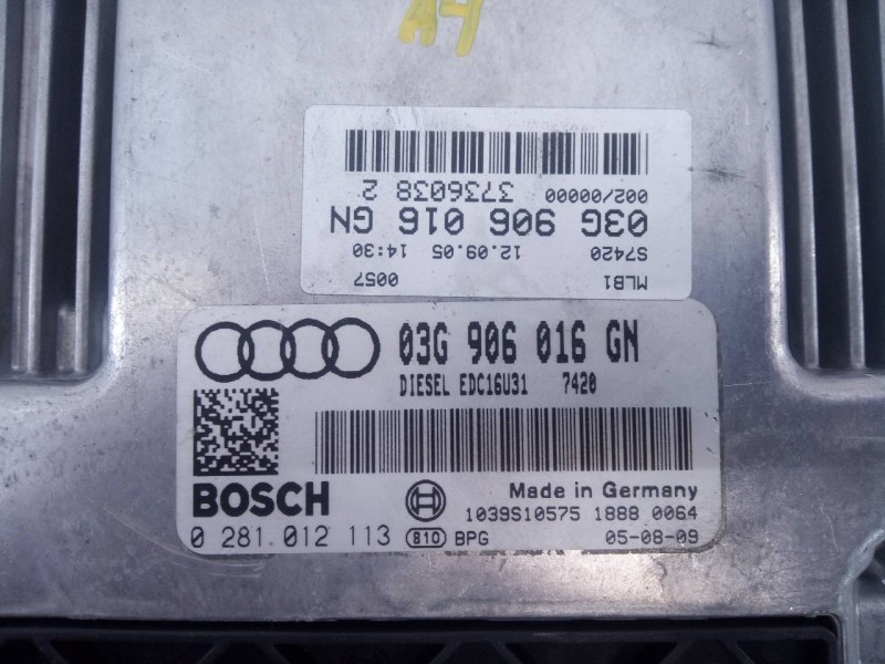 Recambio de centralita motor uce para audi a4 berlina (8e) 2.0 tdi referencia OEM IAM 03G906016GN 0281012113 E2-A1-30-3