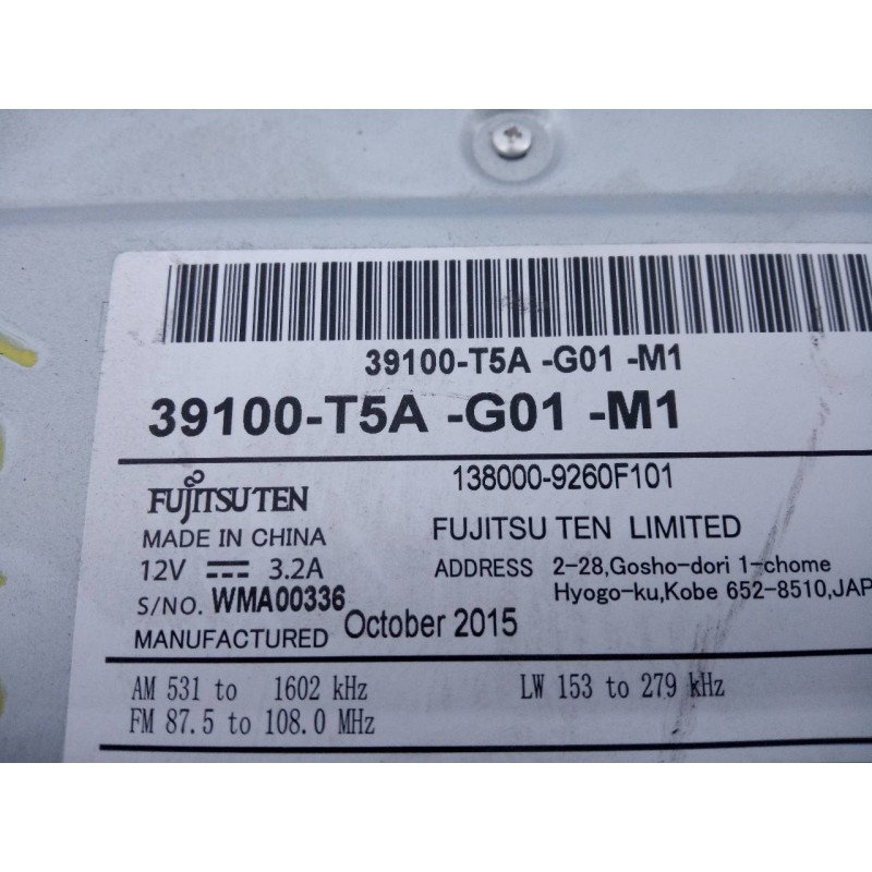 Recambio de sistema audio / radio cd para honda jazz (gk) trend referencia OEM IAM 39100T5AG01M1  E3-B5-14-3