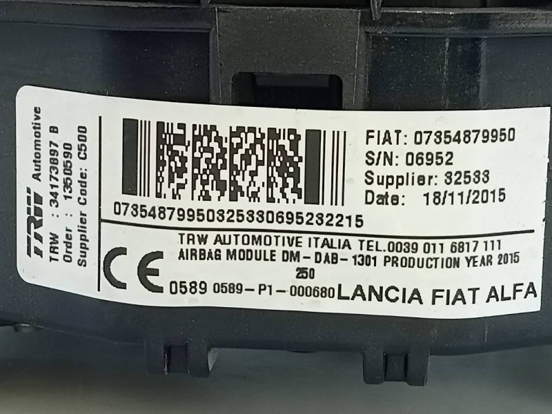Recambio de airbag delantero izquierdo para fiat ducato furgón 30 130 (rs: 3000 mm) (l1h1) referencia OEM IAM 34173897B 07354879