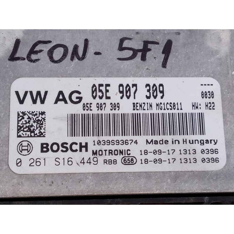 Recambio de centralita motor uce para seat leon (5f1) style visio edition referencia OEM IAM 05E907309 0261S16449 E2-A1-45-1