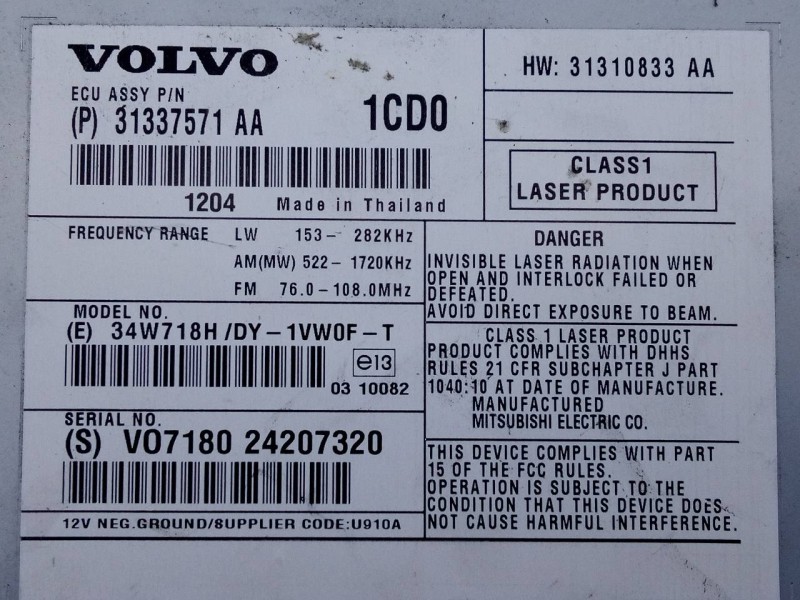 Recambio de sistema audio / radio cd para volvo xc60 momentum 2wd referencia OEM IAM 1877447 31337571AA E3-B5-50-3