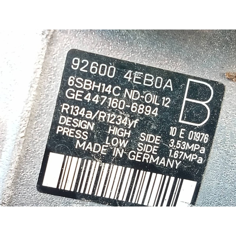 Recambio de compresor aire acondicionado para renault kadjar intens referencia OEM IAM 926004EB0A  P3-B2-3-3