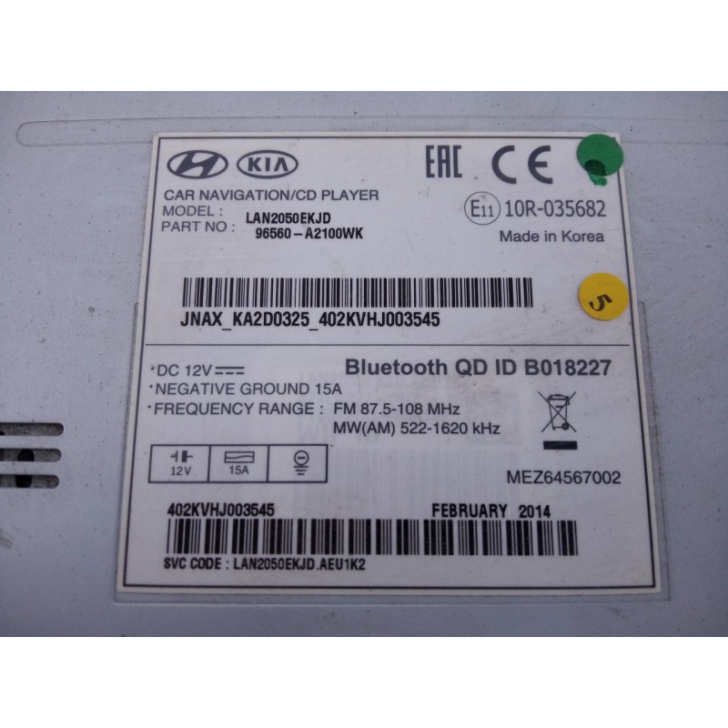 Recambio de sistema navegacion gps para kia cee´d drive referencia OEM IAM 96560A2100WK  E3-A3-29-4