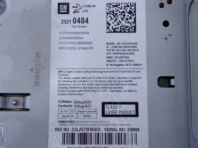 Recambio de sistema audio / radio cd para opel zafira tourer expression referencia OEM IAM 95247248 A2C81981800 E3-A5-28-4