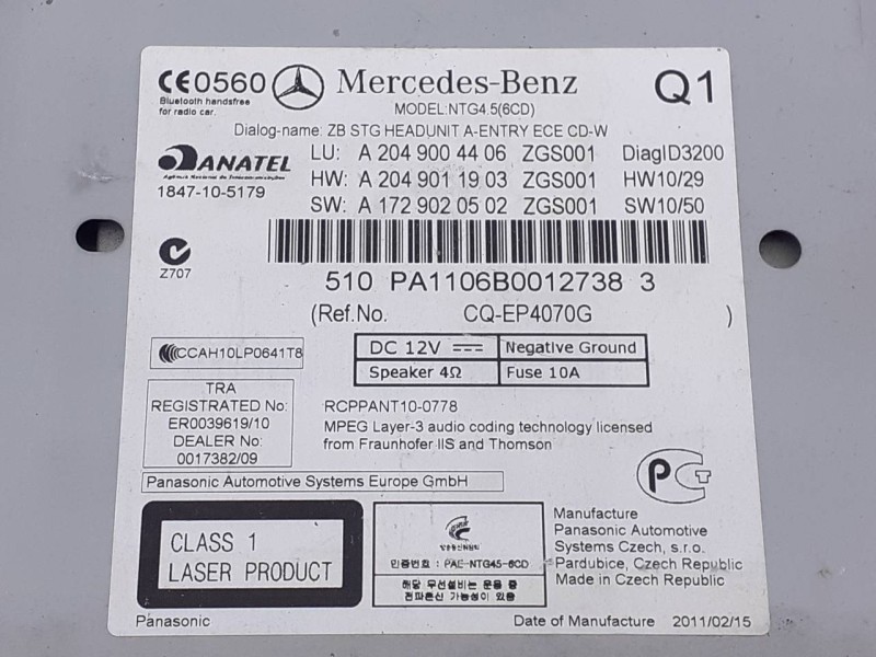 Recambio de sistema navegacion gps para mercedes-benz clase c (w204) lim. c 220 cdi blueefficiency (204.002) referencia OEM IAM 