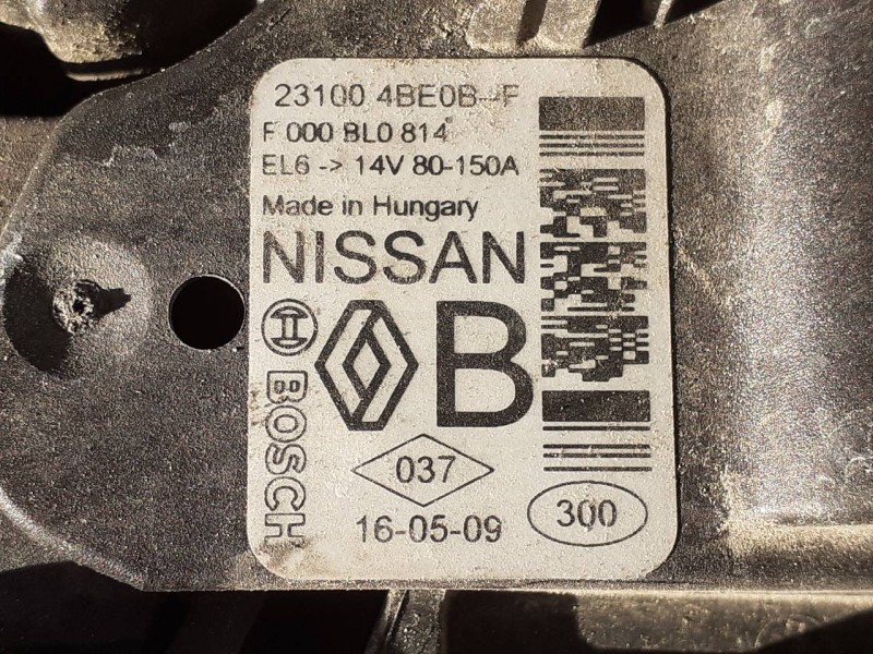 Recambio de alternador para nissan qashqai (j11) tekna referencia OEM IAM F0008L0814  P3-A4-20-5
