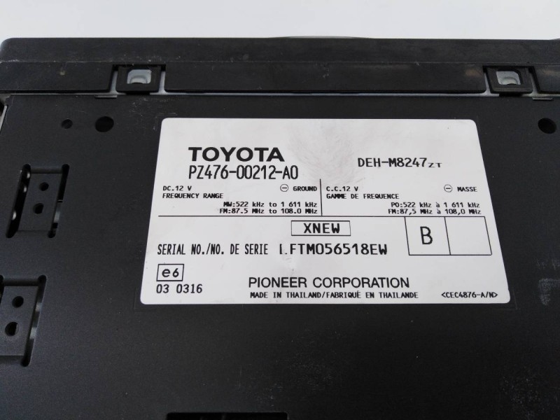 Recambio de sistema audio / radio cd para toyota prius (nhw30) plug-in hybrid advance referencia OEM IAM PZ47600212A0 DEHM8247ZT
