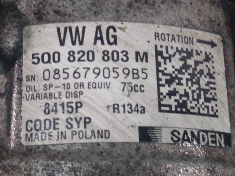 Recambio de compresor aire acondicionado para volkswagen crafter kasten (sy) furgón 35 bl ta fwd referencia OEM IAM 5Q0820803M  