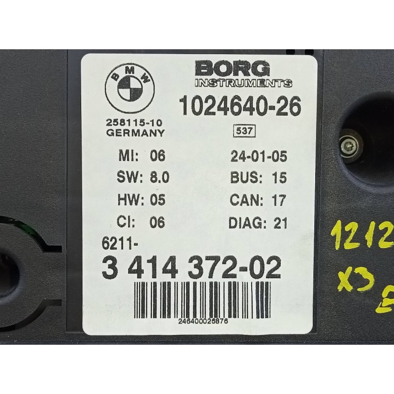 Recambio de cuadro instrumentos para bmw x3 (e83) 2.0d referencia OEM IAM 102464026 341437202 E3-A2-24-3