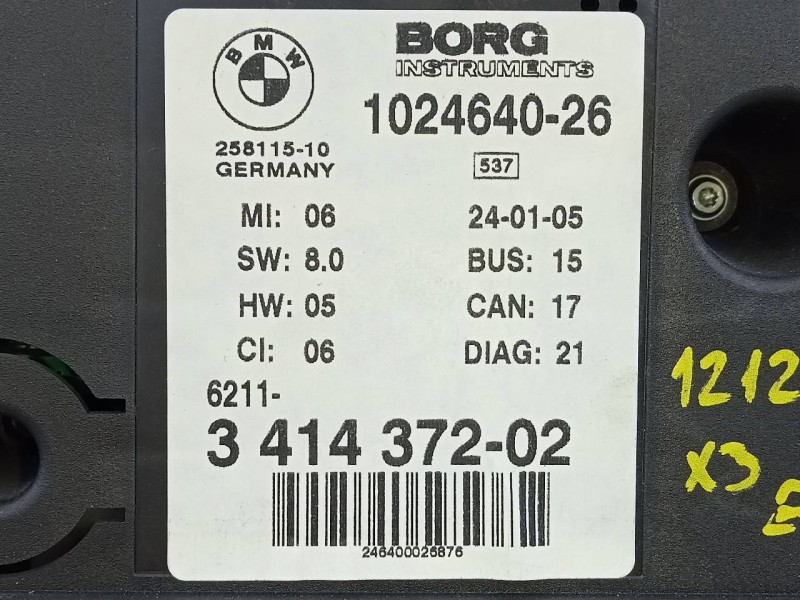 Recambio de cuadro instrumentos para bmw x3 (e83) 2.0d referencia OEM IAM 102464026 341437202 E3-A2-24-3