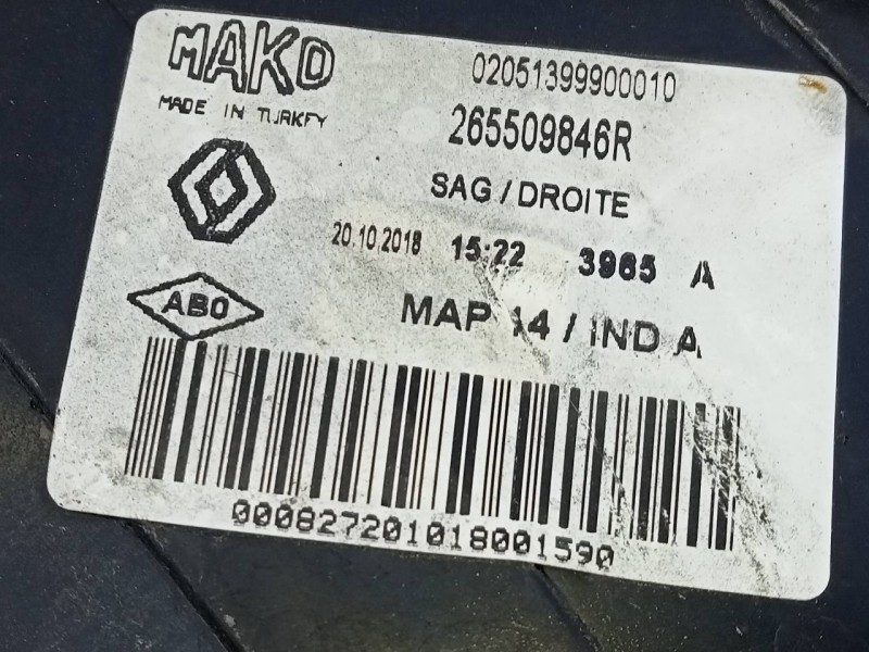 Recambio de piloto trasero derecho para renault clio iv limited referencia OEM IAM 265509846R  E1-A1-39-1