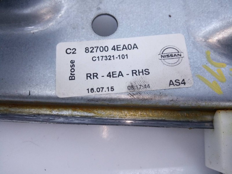 Recambio de elevalunas trasero derecho para nissan qashqai (j11) acenta referencia OEM IAM 827004EA0A  E2-A4-4-1