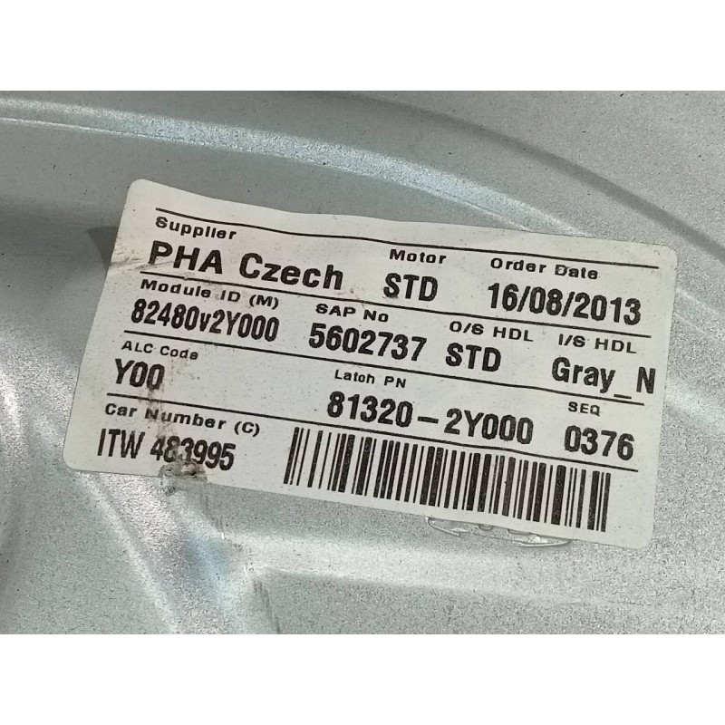 Recambio de elevalunas trasero derecho para hyundai ix35 style 2wd referencia OEM IAM 813202Y000 82480V2Y000 P2-B4-28