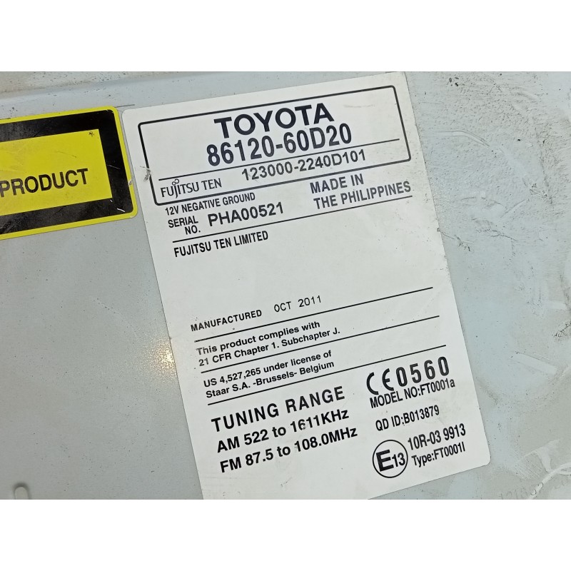 Recambio de sistema audio / radio cd para toyota land cruiser (j15) basis referencia OEM IAM 8612060D20  E3-B2-17-1