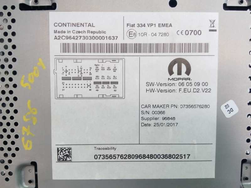 Recambio de sistema audio / radio cd para fiat 500 x (334) pop referencia OEM IAM A2C9642730300001637 07356576280 E3-A4-31-1