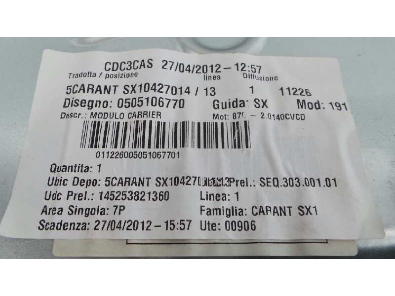 Recambio de elevalunas delantero izquierdo para alfa romeo giulietta (191) distinctive referencia OEM IAM 0505106770  P2-B4-9