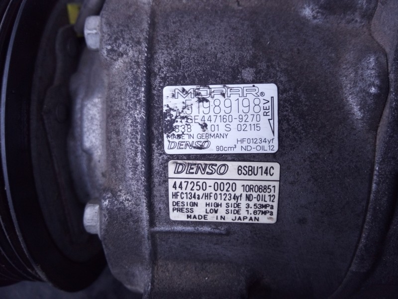 Recambio de compresor aire acondicionado para jeep renegade night eagle 4x2 referencia OEM IAM 4472500020 10R06851 P3-A1-34-1